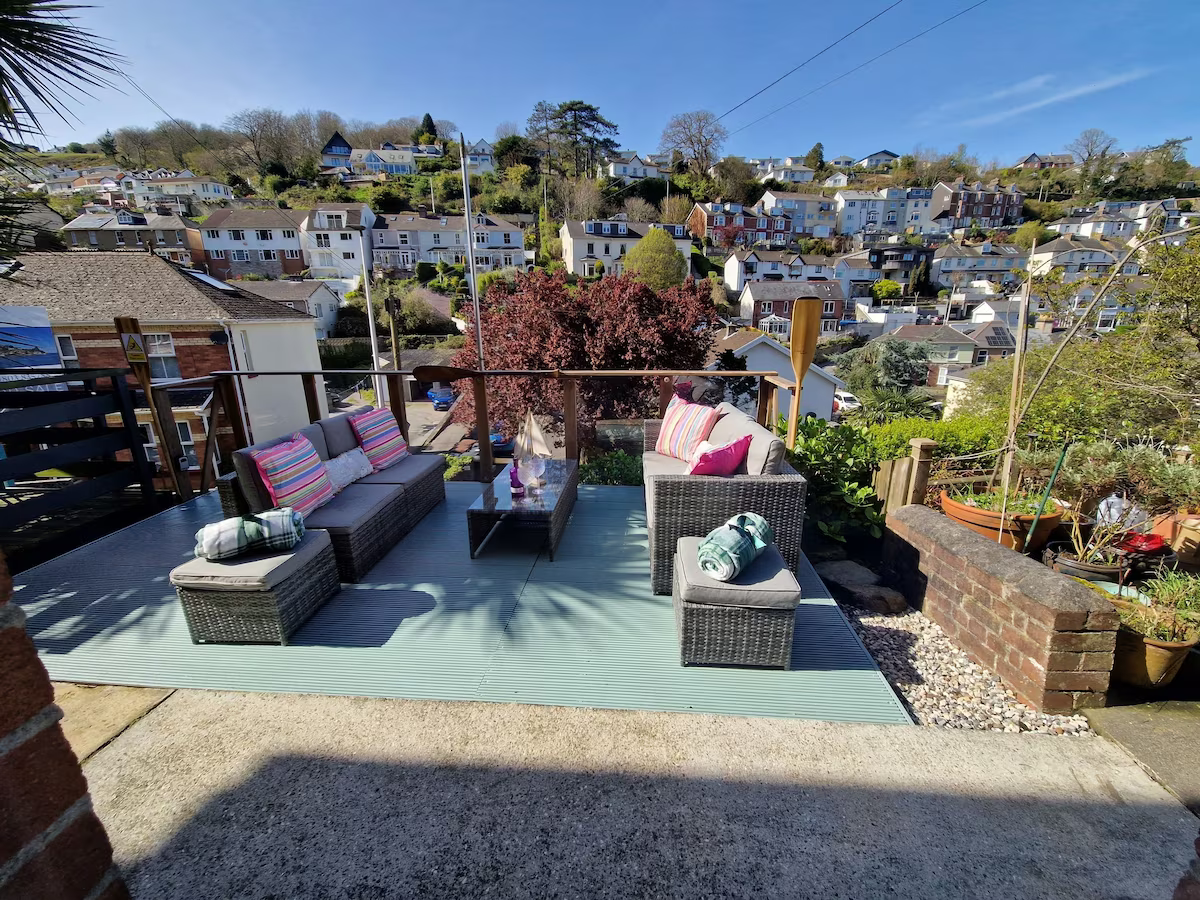 midships outside decking balcony area with seating
